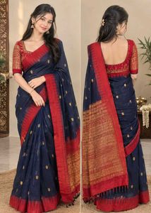 Elegant Blue & Red Saree
