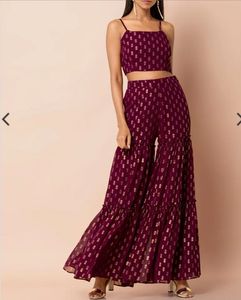 Black Leaf Print Palazo Pants & Blouse Set