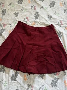 Maroon Pleated Mini Skirt