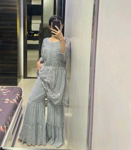 Sparkling Grey heavy  indowestern sharar