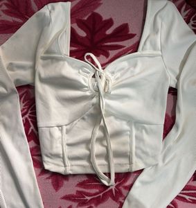 Ribbed Tie-Front Long Sleeve Top
