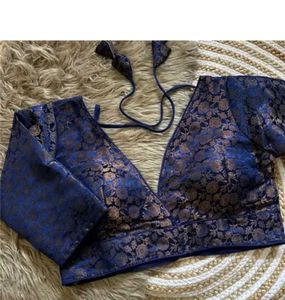 Elegant Blue Brocade Blouse