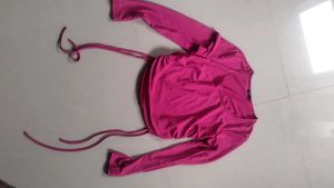 Vibrant Pink Ribbed Long Sleeve Crop Top