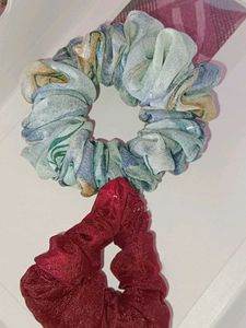 Blue and Green Floral Scrunchie