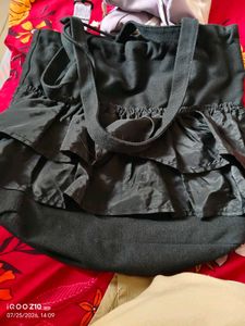 Chic Black Ruffle Tote Bag