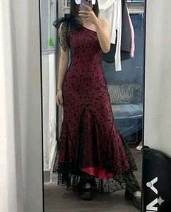 y2k Elegant Red Black Lace Dress