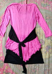 Stylish Pink &amp; Black Peplum Top