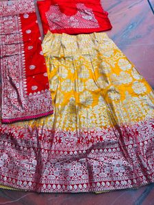 Vibrant Yellow &amp; Red Lehenga Choli Set
