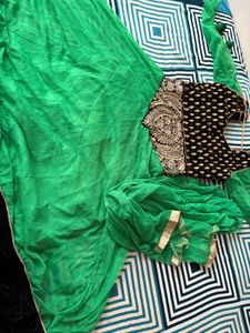 Stunning Green &amp; Black Anarkali Gown