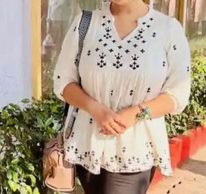 Stylish White Kurta with Black Embroidery