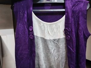 Purple Sleeveless Cardigan Top