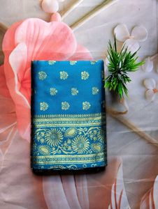 Stunning Blue Silk Saree with Gold Border