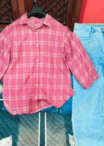 Pink Plaid Shirt and Blue Jeans