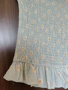 Light Blue Smocked Floral Tube Top