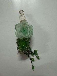 Green Beaded Flower Hair Clip