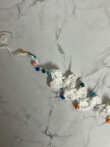 Boho White Crochet Choker with Beads