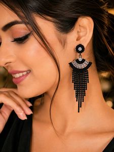 Trendy Chic Black Dangle Earrings