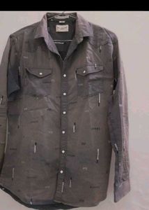 Men's Grey Graphic Print Western Shirt