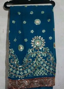 Elegant Teal Embellished Saree