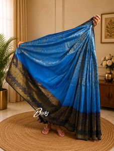 Sky and Navy blue khaddi Silk Sare