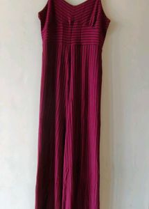 Maroon Striped Maxi Jumpsuit