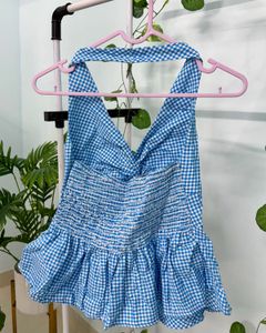 Completely New Bluebird Gingham Halter Top