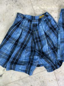 Girl’s  Blue Plaid Skorts, Divider Skirts For Twin