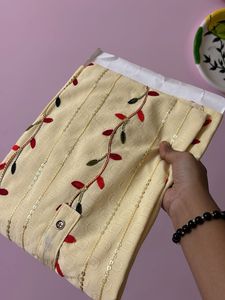 Cream Embroidered Kurta + Free Gift