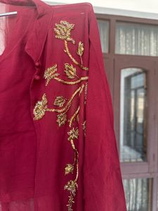 Maroon Embroidered Kurta Set