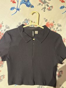 Ribbed Crop Top with Zipper