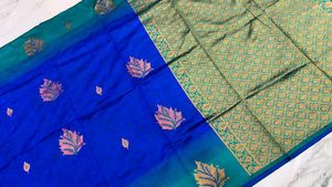 Vibrant Blue Silk Saree with unstitched blouse