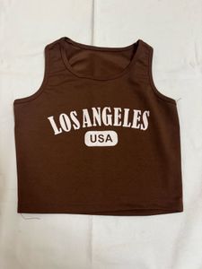 Brown Los Angeles USA Crop Tank Top