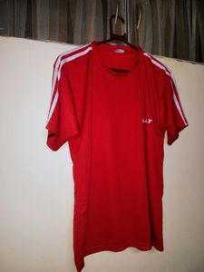 Red Activewear T-Shirt with White Stripes