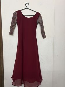 Maroon Kurta with Printed Sleeves