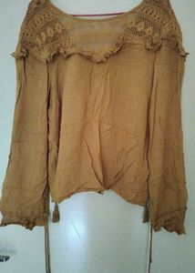 Yellow Lace Neck Blouse