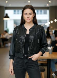 Sequined Women's Crop Jacket/Can be used Oversized