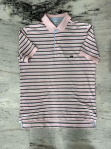 Pink & Grey Striped Polo Shirt