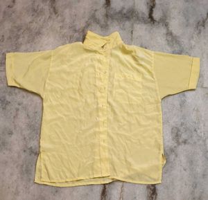 so cool oversized Yellow Short Sleeve Button-U