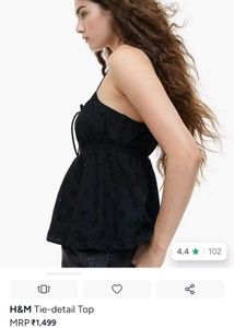 H&amp;M Black Broderie Anglaise Tie-Detail Top