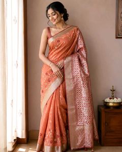 Elegant Orange Floral Saree🧡