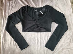 Chic Black Ruched Crop Top