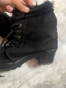 Black Faux Fur Trim Ankle Boots