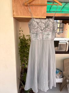 Elegant Grey Lace Overlay Dress