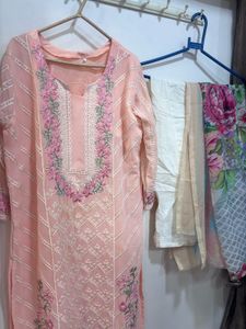 Peach Embroidered Kurta Set