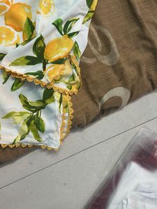 Lemon Bloom Printed Straight Kurti with Lace Detai