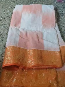 Cotton Saree with Orange Border