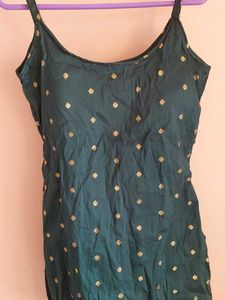 Bottle green brocade sleeveless kurti