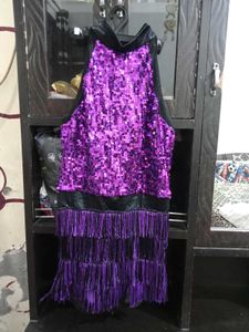 Sparkling Purple Sequin Fringe Dress