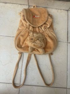 Cute Tan Velvet Dog Mini Backpack