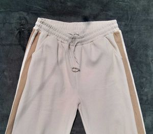 Cream Stright fit Pants with Contrast Trim